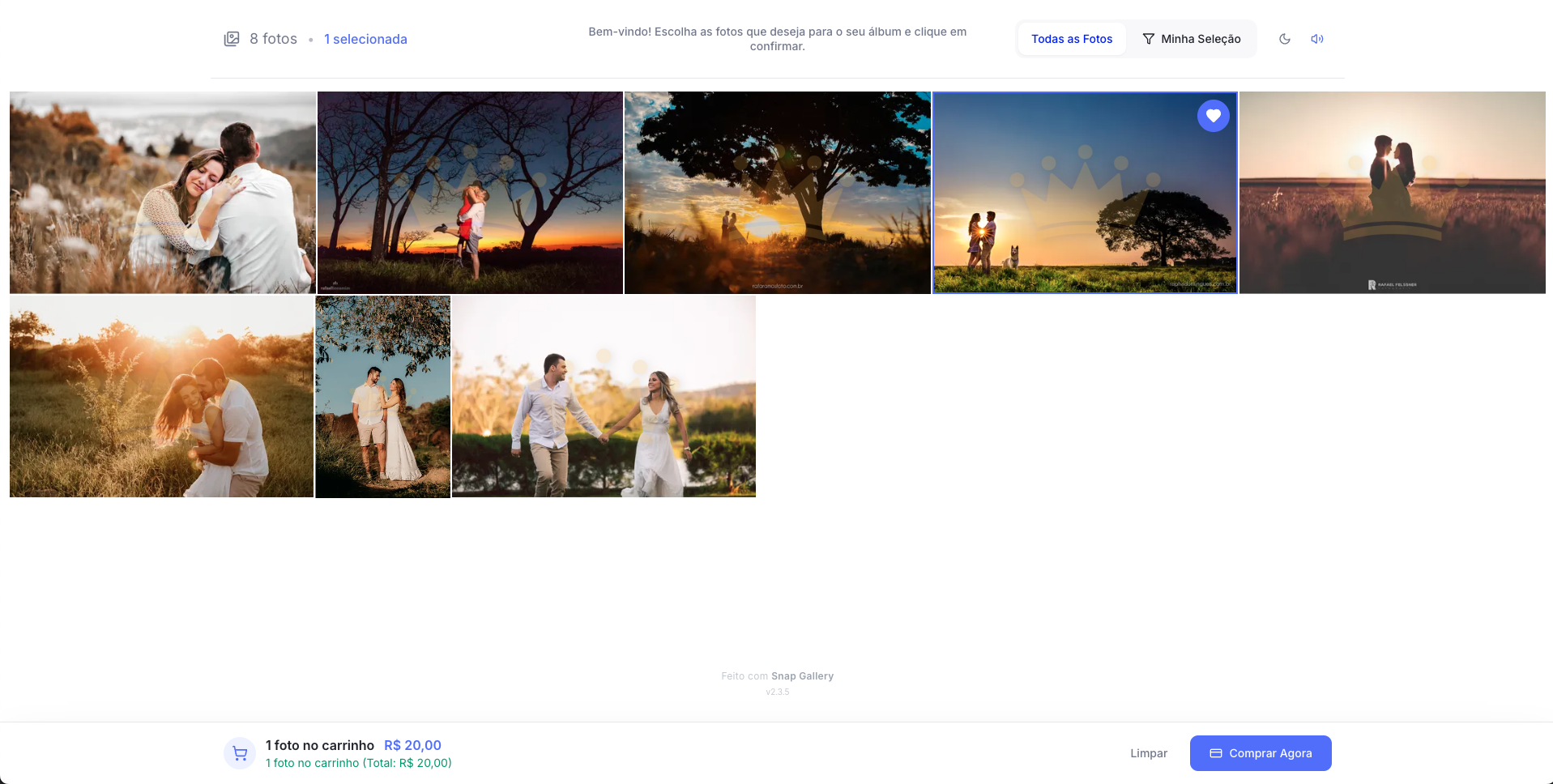 Tela da Galeria do cliente com grid de fotos no Snap Gallery
