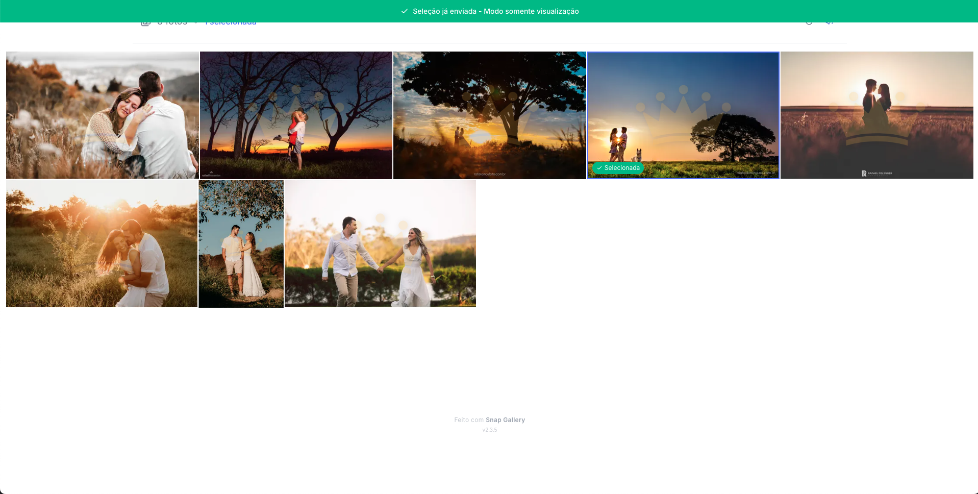 Aba Lista Final com botão Finalizar Projeto em destaque no Snap Gallery