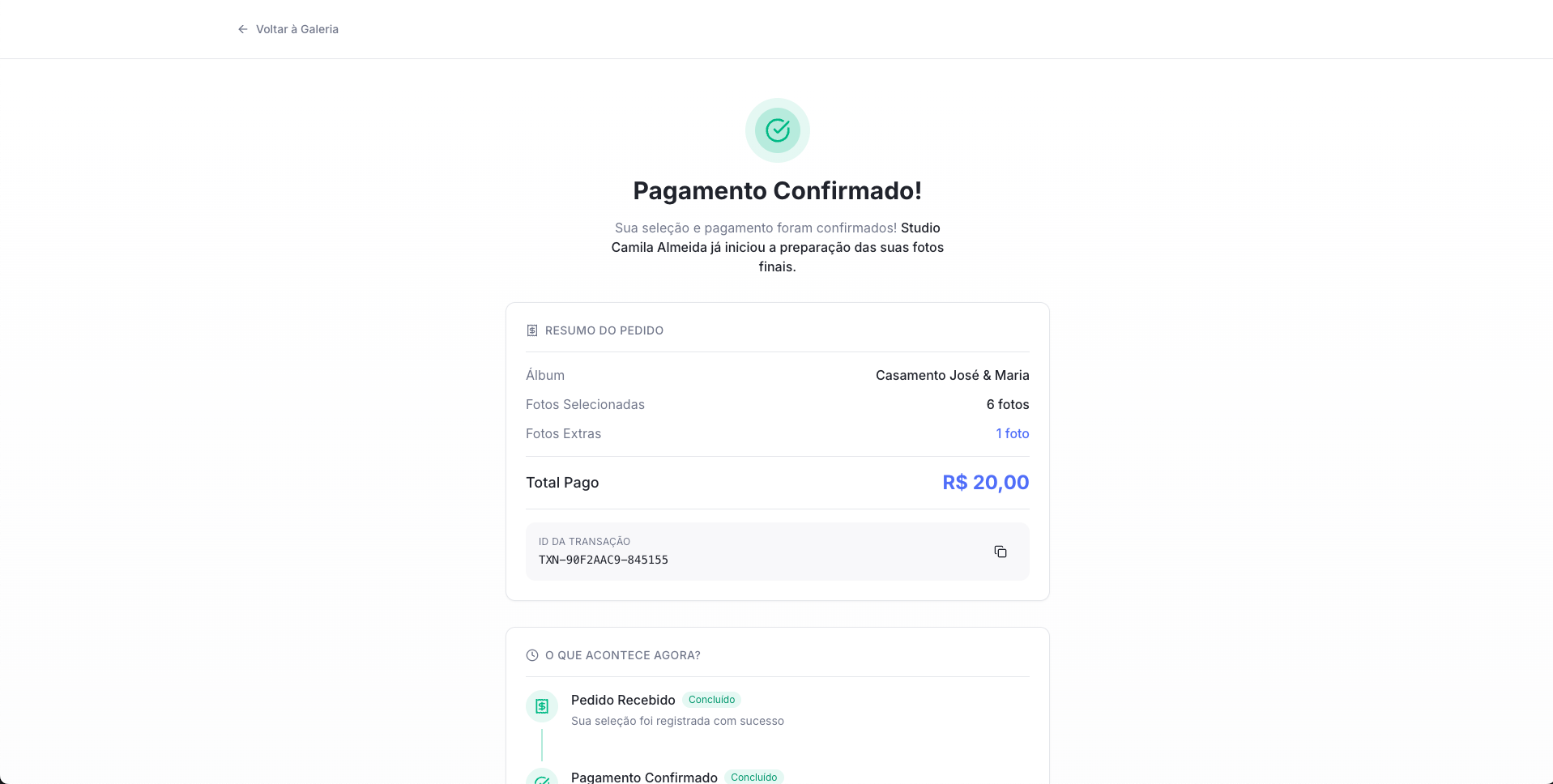 Tela verde de Pagamento Confirmado no Snap Pay