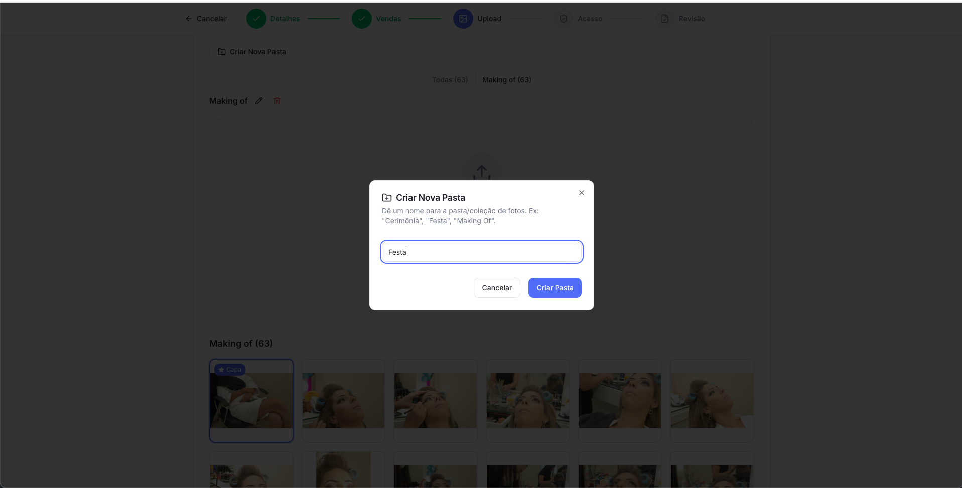 Modal para digitar o nome da pasta
