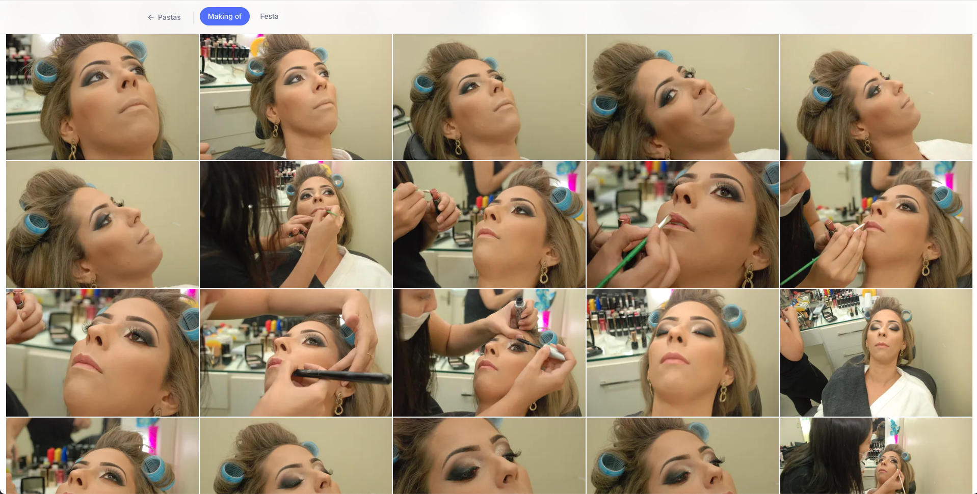 Lightbox com fotos de Making of organizadas em grid