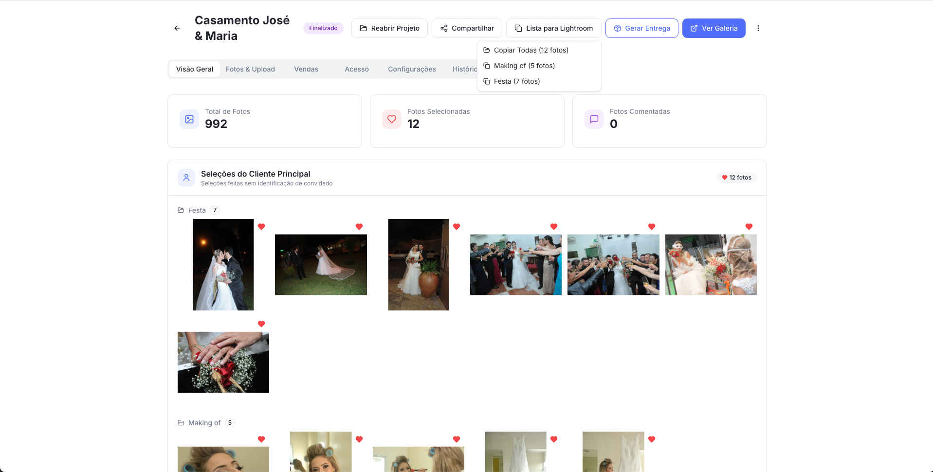 Menu de Lista para Lightroom com opções por pasta