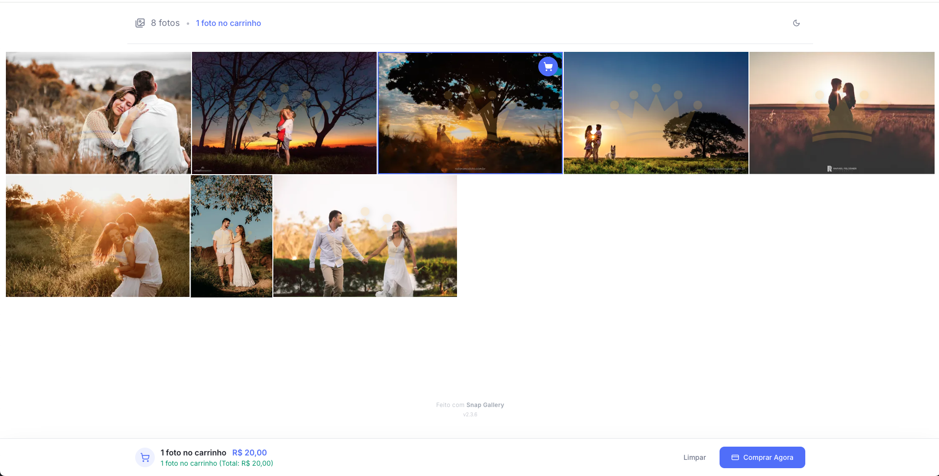 Galeria do cliente em grid com 1 foto no carrinho R$ 20,00